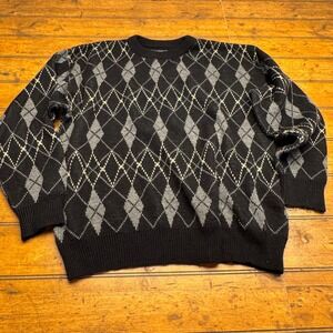 Puritan‎ Argyle Sweater Black Grey Cream Crewneck Knit Mens